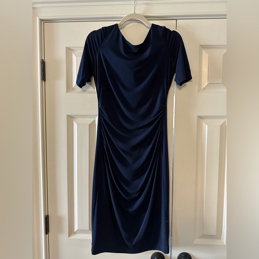 Vince Camuto Navy Draped Midi Dress